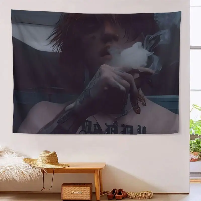 VIKAMA Emo Aesthetic Boy Smoking Portrait Tapestry Dark Indie Grunge Wall Hanging Manga Poster Bedroom Dorm Wall Background