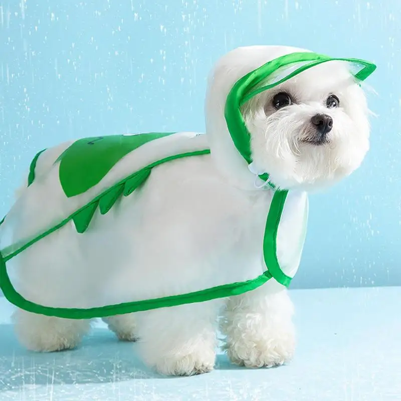 Dog Rain Poncho Waterproof & Windproof Adjustable Dog Raincoat With Hoodie And Cute Print Easily Wearable Pet Rain Jacket With