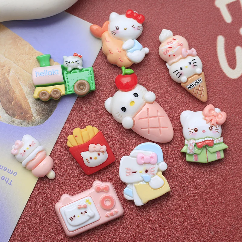 5 uds lindo Sanrio Hellokitty comida dibujos animados resina Flatback suministros encantos para Diy Kawaii accesorios de resina materiales artesanales