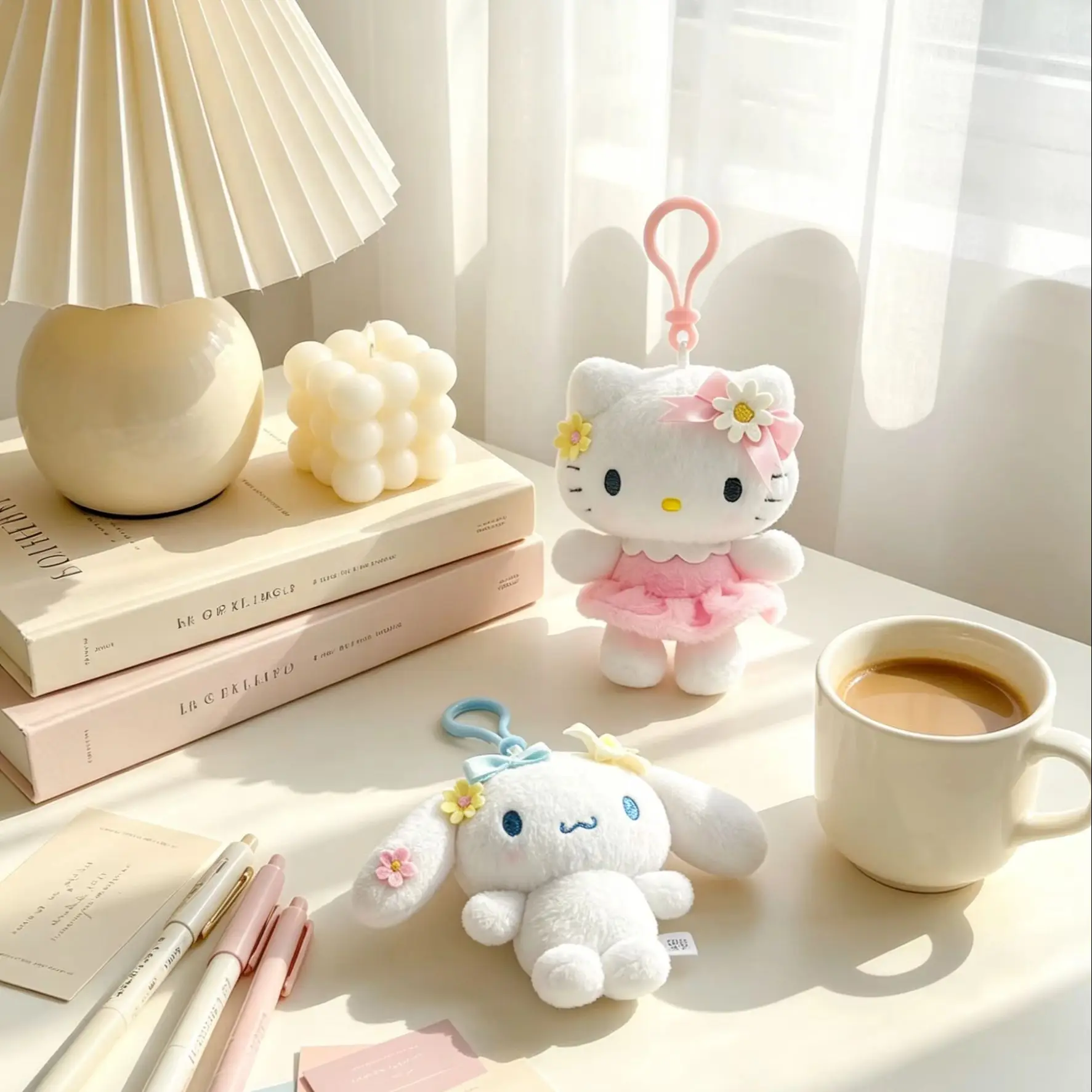 

Genuine Sanrio Licensed Hello Kitty Cinnamoroll Plush Keychain, Authentic IP Cute Flower Stuffed Doll Pendant, Backpack Decor Gi