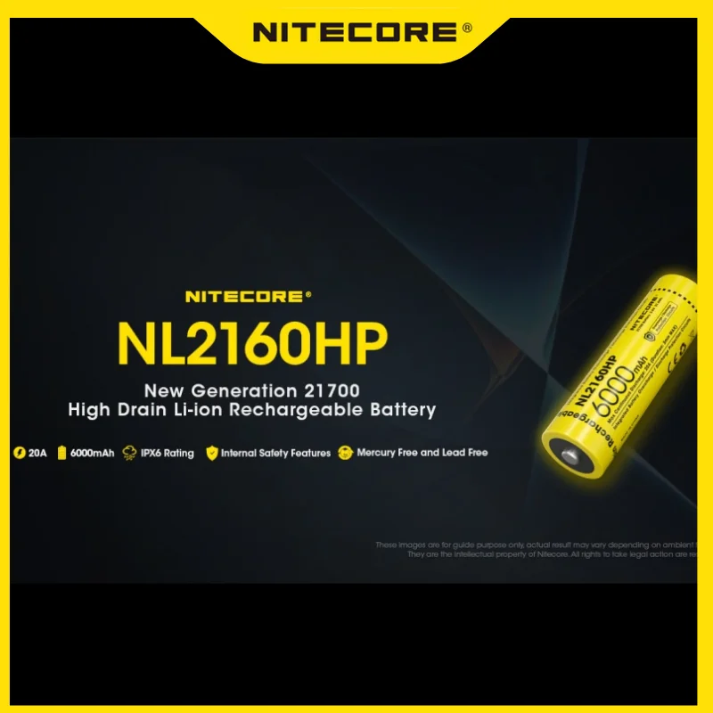 NITECORE NL2160HP 6000mAh Rechargeable Li-ion 21700 Battery by CE certified