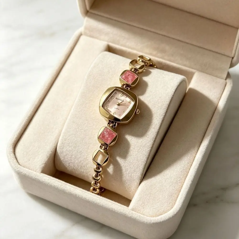 Vintage Colored Gemstones Ladies Watch Elegant Luxury Wristwatch Gift Rhombus Quartz Watch Women Girls