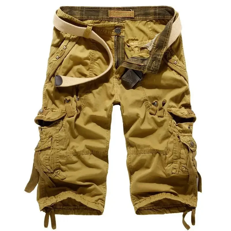 Korean version 2023 new men's loose multi pocket Cargo pants water washed capris loose large fashion casual shorts