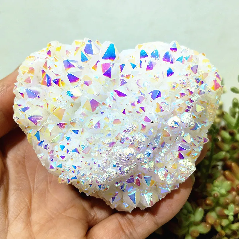 

Natural Stone Electroplated Crystal Heart Cluster Mineral Samples Voodoo Meditation Healing Feng Shui Crystals Room decoration