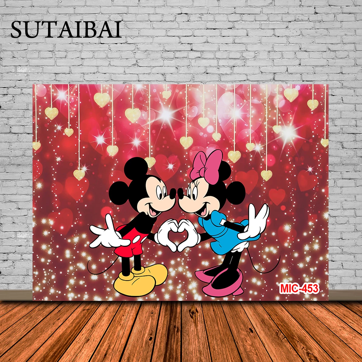 

Valentines Day Backdrop Candy Hearts Mickey Mouse and Minnie Mouse Happy Valentines Day Background for Kids First Birthday Decor