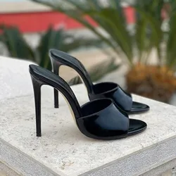 MKKHOU sandali moda donna nuova pelle laccata di alta qualità punta tonda Open Toe bocca di pesce pantofole tacco alto scarpe aperte