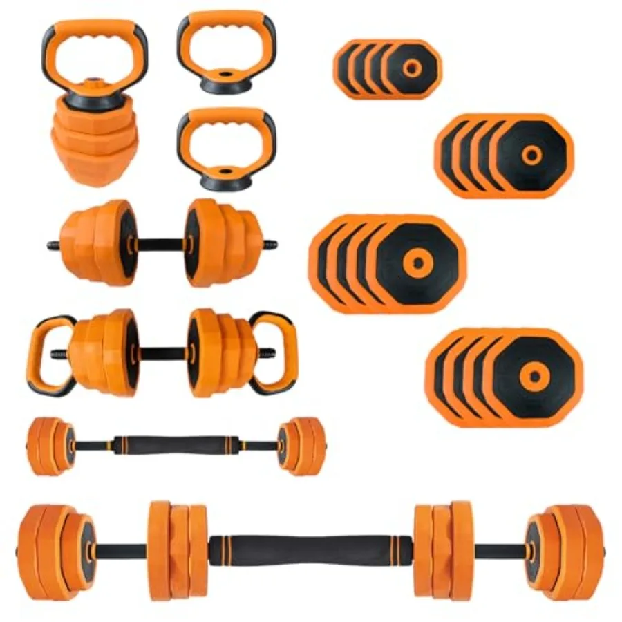 4-In-1 Adjustable Dumbbell Set 44/66/88LB for home gym use, PVC-coated, black, space-saving convertible design to barbell, kett