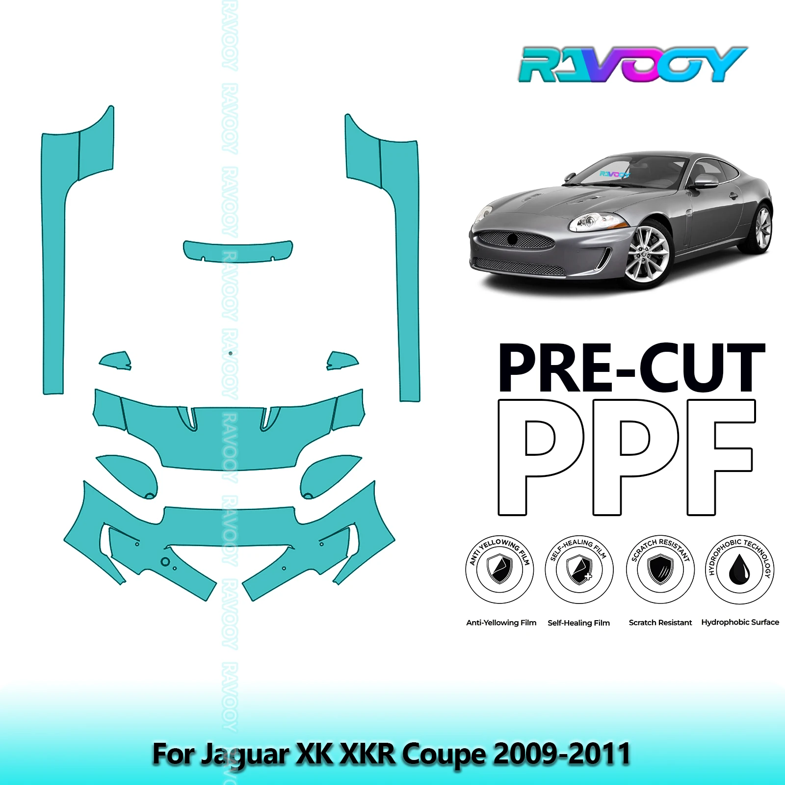 

8.5Mil Precut Paint Protection Film PPF Clear Bra Front Kit+Rockers For Jaguar XK XKR Coupe 2009-2011