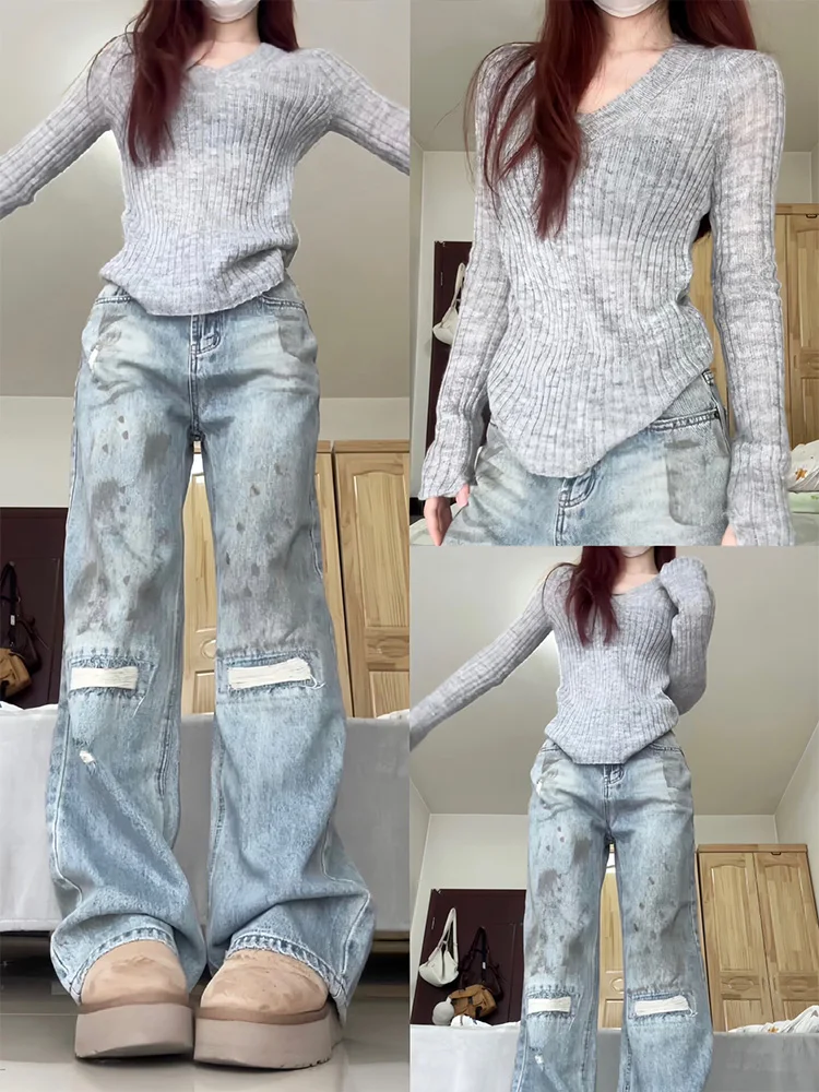 

ay Knitted Base irt Women's Long Sve V-Ne Slim Fit Inner Wear T-irt Spring Autumn New Sle Faionable Slimming S...