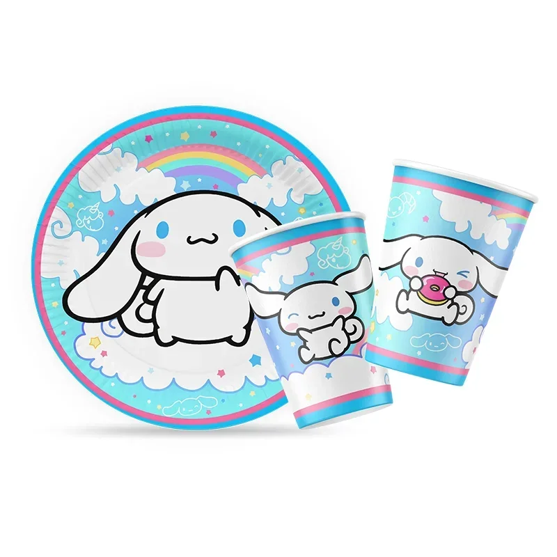 Cinnamoroll Party Paper Plates Cups Banner Tablecloth Disposable Tableware Set For Kids Birthday Decoration Girl Party Supplies