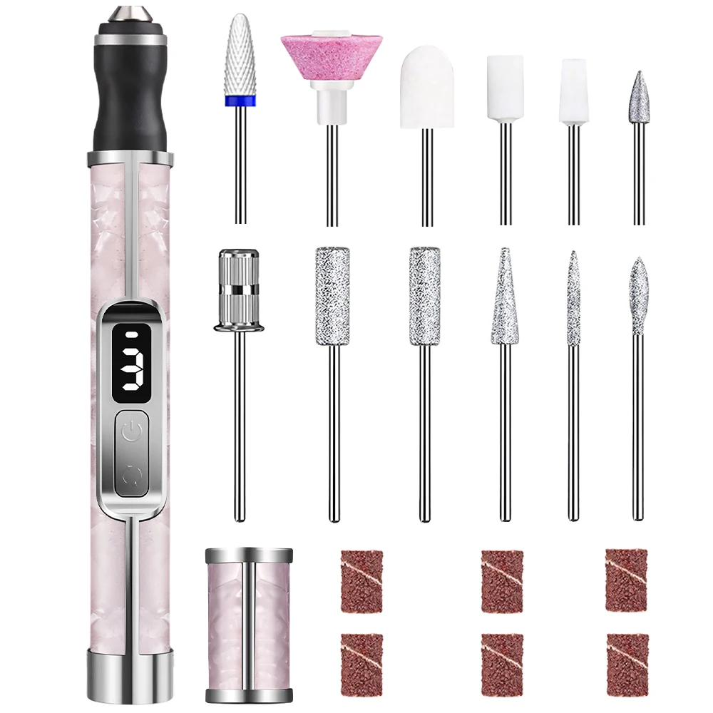 

Electric Nail Drill File - LED Display, 12 Nail Drills & 6 Sanding Bands, Rechargeable Nail Machine Kit Manicure Pedicure Tools