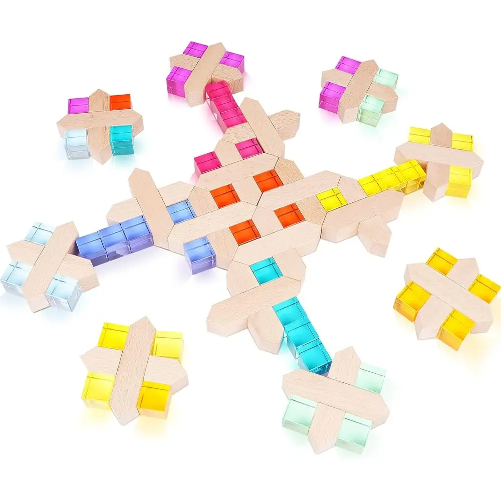 Impilatore arcobaleno Montessori in legno colorato - Giocattolo educativo con blocchi di gemme da 80 pezzi per i più piccoli