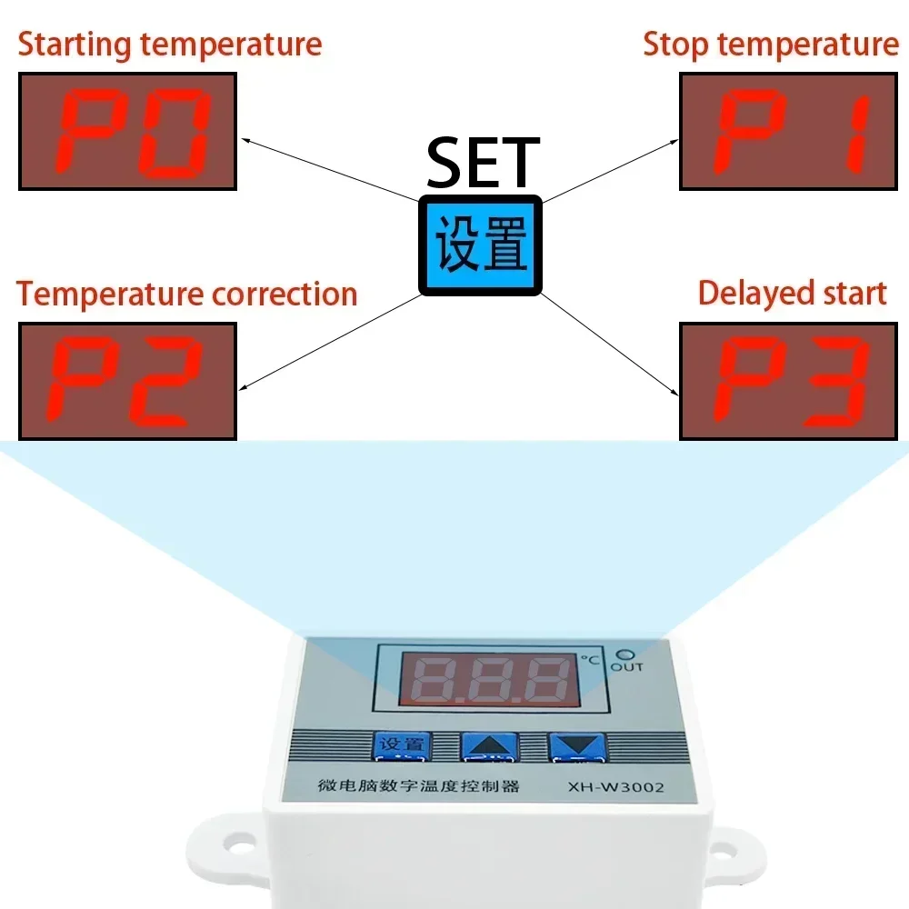 Controlador de temperatura LED Digital profesional, regulador de termostato 10A, 12V, 24V, 110V, 220V, W3002, XH-3002