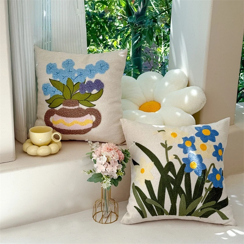 45x45 سنتيمتر رمي غطاء الوسادة أزهار لطيفة النبات التطريز النمط الرعوي غرفة المعيشة غرفة نوم أريكة مريحة كيس وسادة غطاء #3