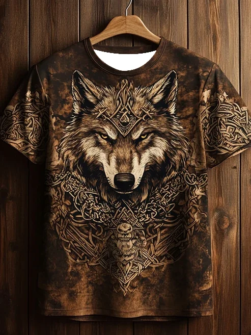2027 Summer New Style Men's Vintage Viking Style 3D Printed Outdoor Sports Breathable Quick-Drying T-Shirt Family Couple Version
