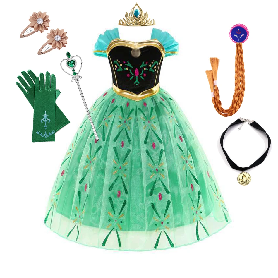 Girls Anna Dresses Kids Summer Clothes Children Princess Dress Girl Cosplay Costumes Halloween Birthday Carnival Party Disguise