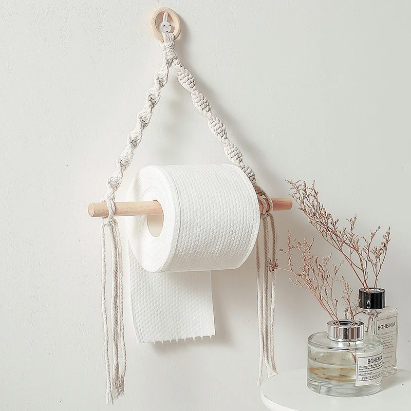 Nordic Wall Hangs Wooden Stick Bedroom Sitting Room Adornment to Braid By Hand Home Decoration Paper Towel Holder