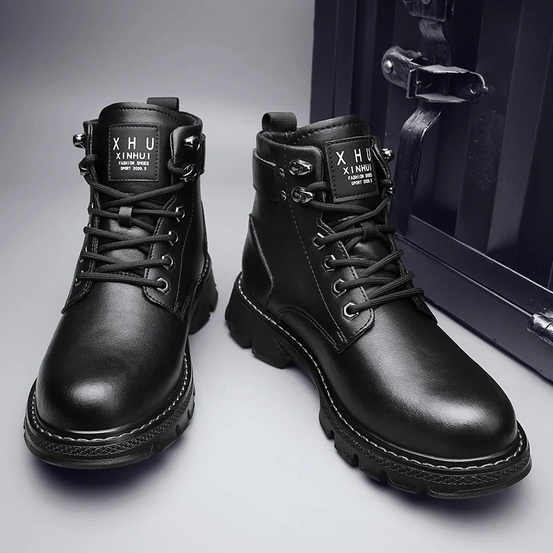 Man Shoes Military High Top Winter Lace-Up Botas Hombre Men Leather Shoes Fashion Motorcycle Men Ankle Boots Men Boots