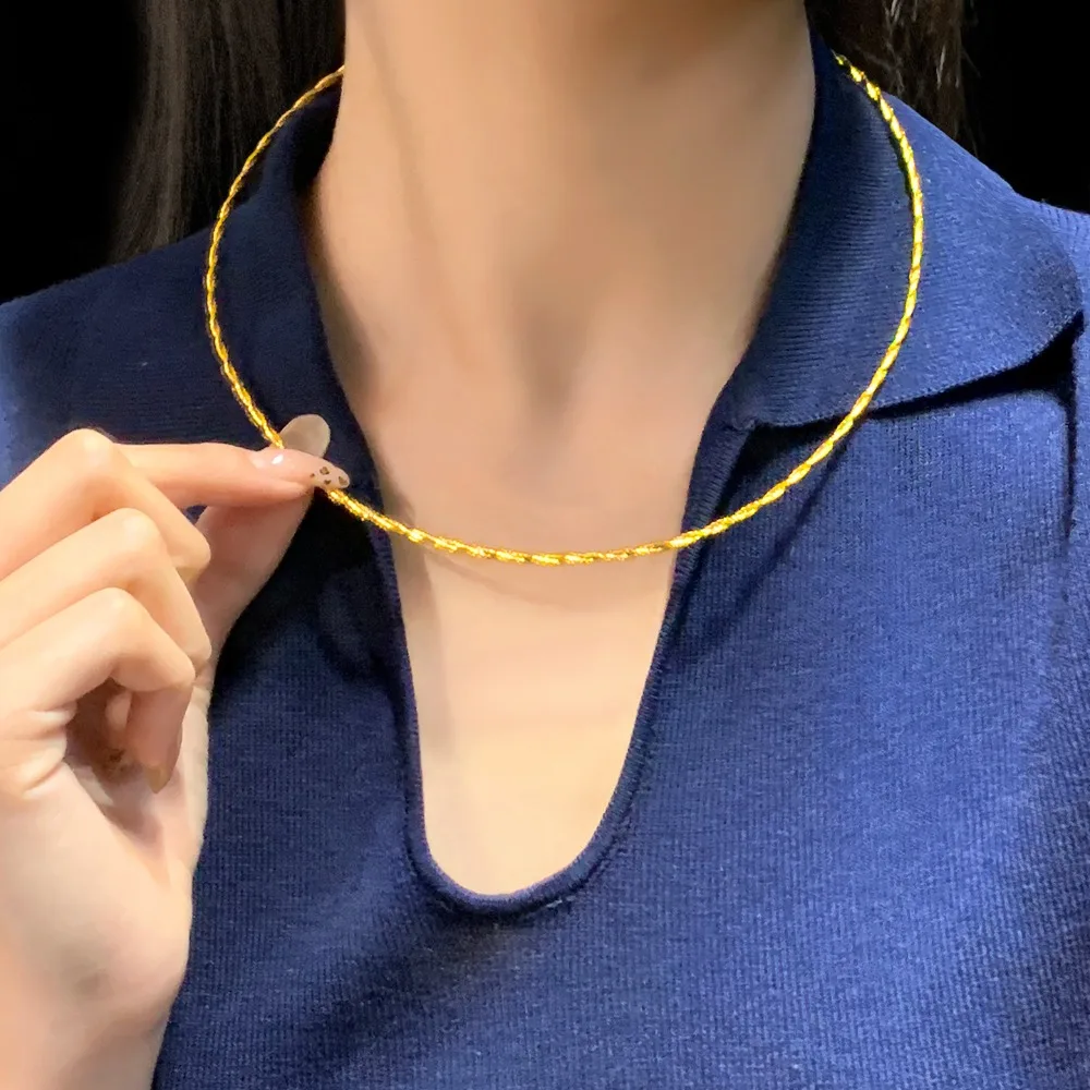 Twisted collar pendant across the necklace rope simple soft ring 9999gold
