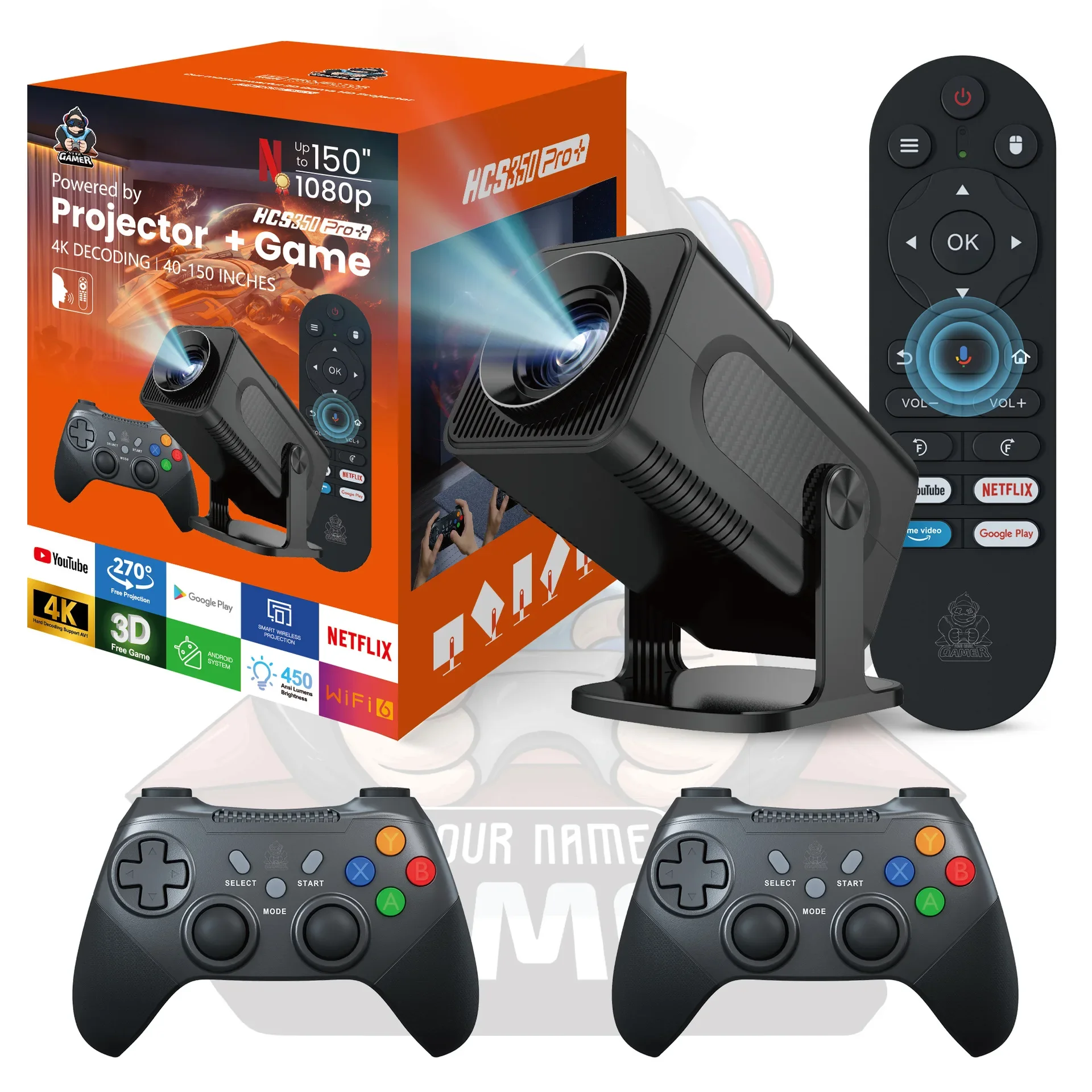 HCS350 PRO+ 3D HD портативные ретро-игровые консоли проектор гладко без буферизации для Android WIFI6 двойная система игры