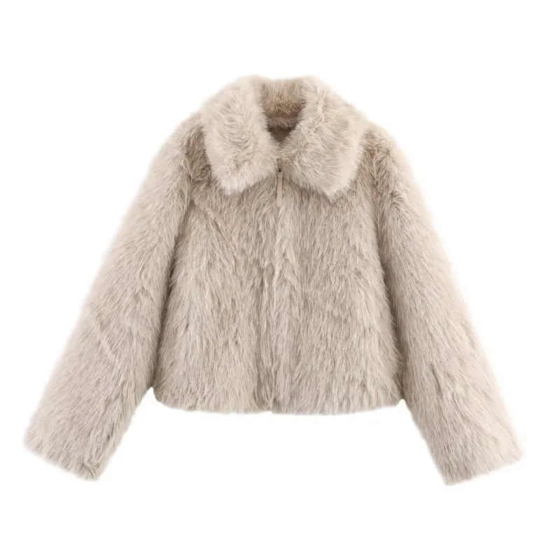 

Double Faced Women Faux Fur Jacket Autumn Long Sleeve Simple Lapel Collar Women's Short Jacket Fashion Female Coats