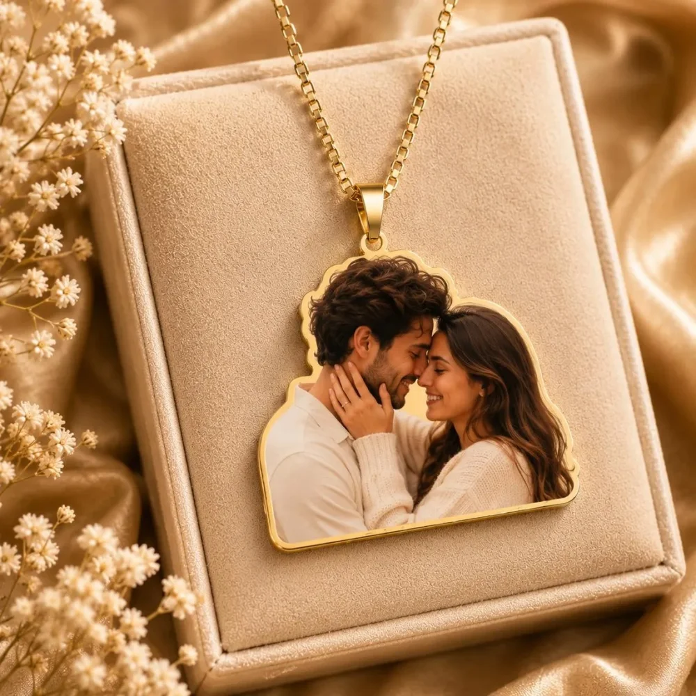Collier personnalisé avec photo de couple, bijoux en acier inoxydable, collier personnalisé avec photo de famille, collier avec portrait de femme, homme, animal de compagnie