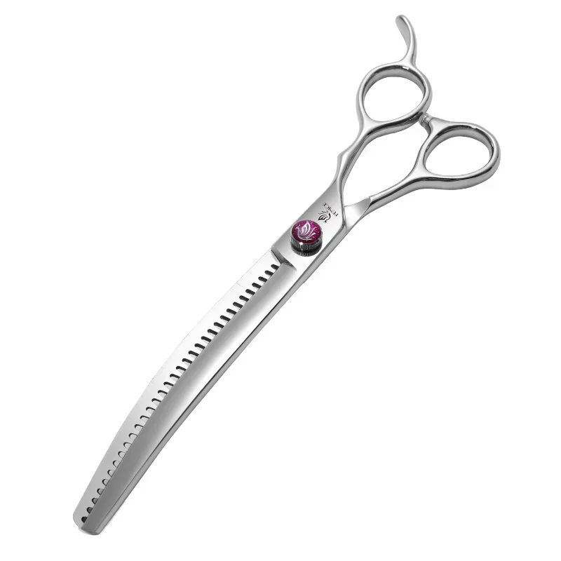 Fenice Professional Pet Grooming Tesoura 7.5 inch JP440C Reverse Blade Curved Chunker Thinning Scissors for Puppy/Medium Dogs