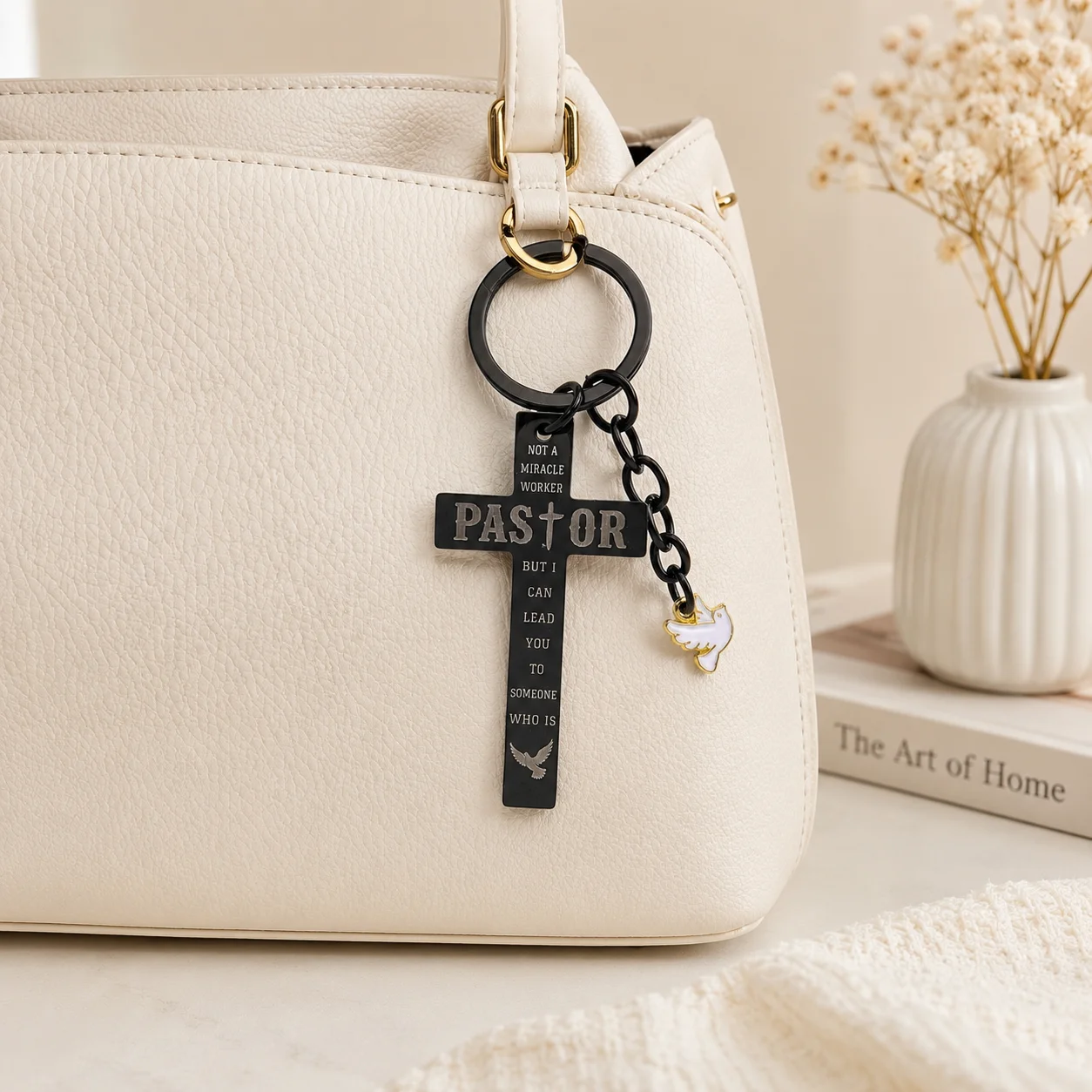 Pastor Cross Keychain, Dove Charm, Christian Appreciation Gift, Birthday, Easter, Xmas, Thanksgiving