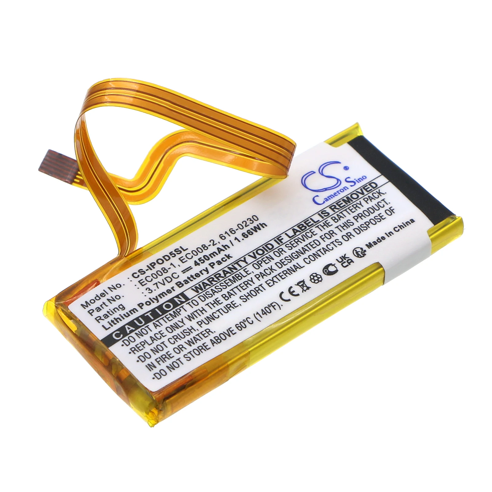 

Li-Polymer Media Player Battery for Apple, 3.7V, 450mAh, Compatible Models: iPod classic 120GB, iPod Classic 6th GEN A1238 80G