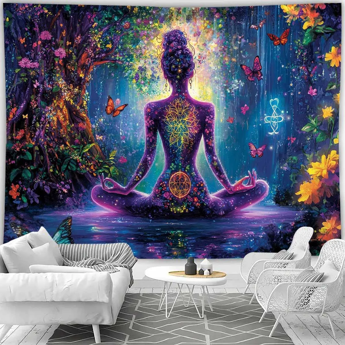 

VIKAMA Bohemian Style Psychedelic Mandala Tapestry Butterfly Element Wall Hanging Indoor Decor Easy Installation Wall Hanging