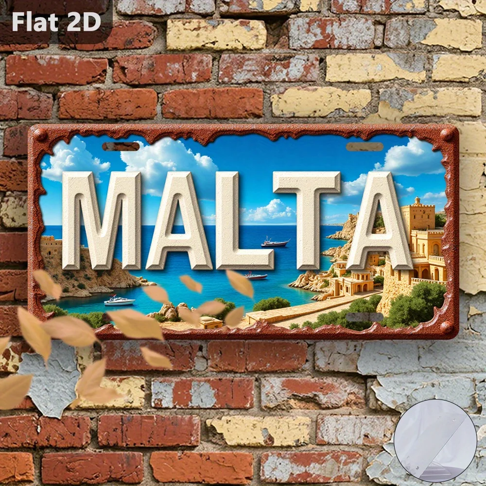 2D Flat - [Open ]2D Flat2D Plane, 1pc, Retro Sign, Decorative Plaques And Statues (12 Inches X 5.552 Inches), Malta, Coastline,