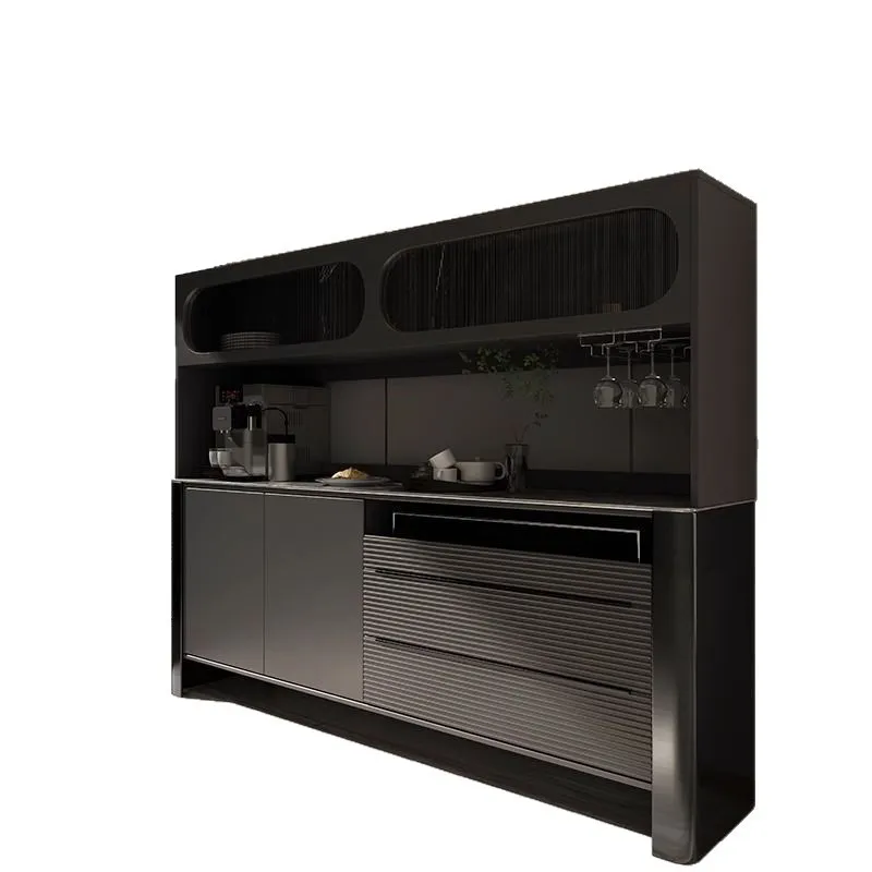 Light luxury, high cabinet with door, Italian minimalism, solid wood dining side cabinet, multi-functional kitchen storage