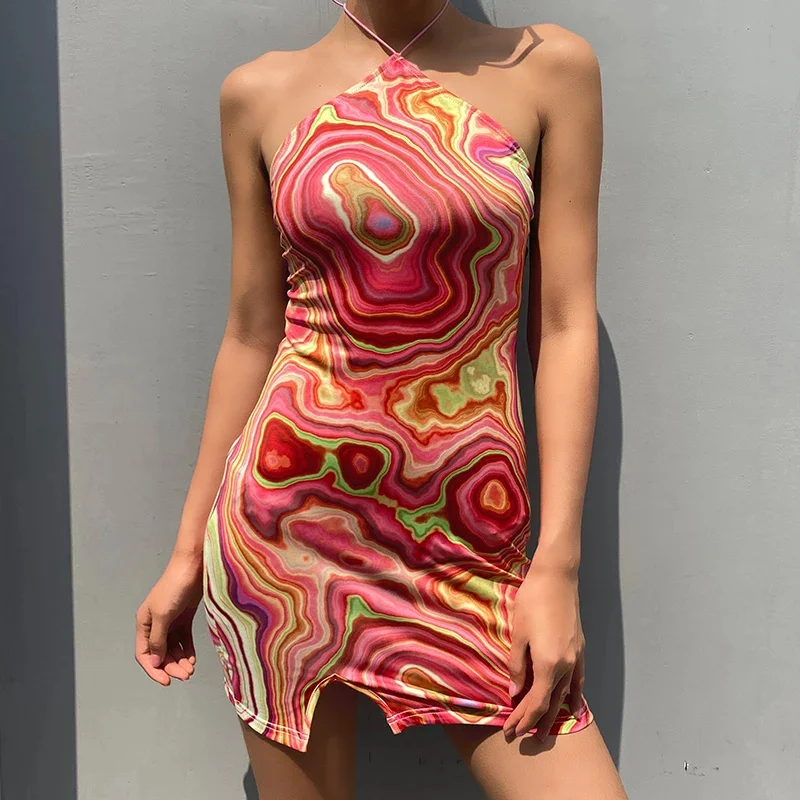 

Women's summer sleeveless dress slim fit mini elegant party evening dress fashionable shoulder strap camouflage strap mini skirt