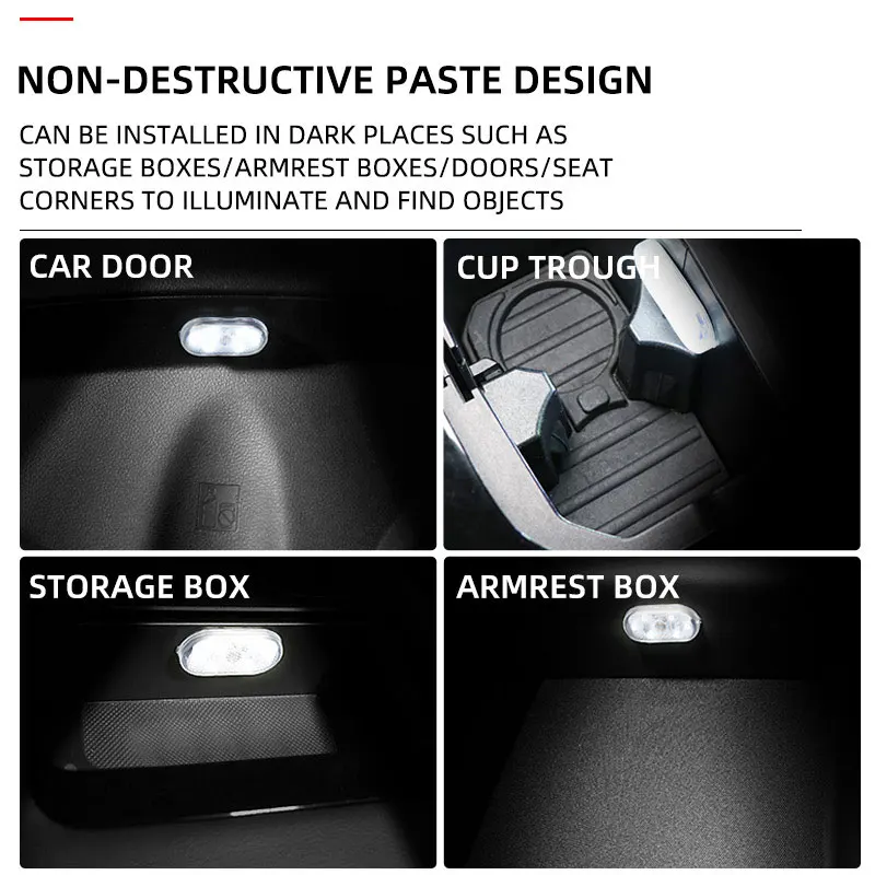 Car Interior Wireless Mini USB Charging LED Touch Light Multi Color Roof Ceiling Reading Lamp for Car Trunk Door Night Light