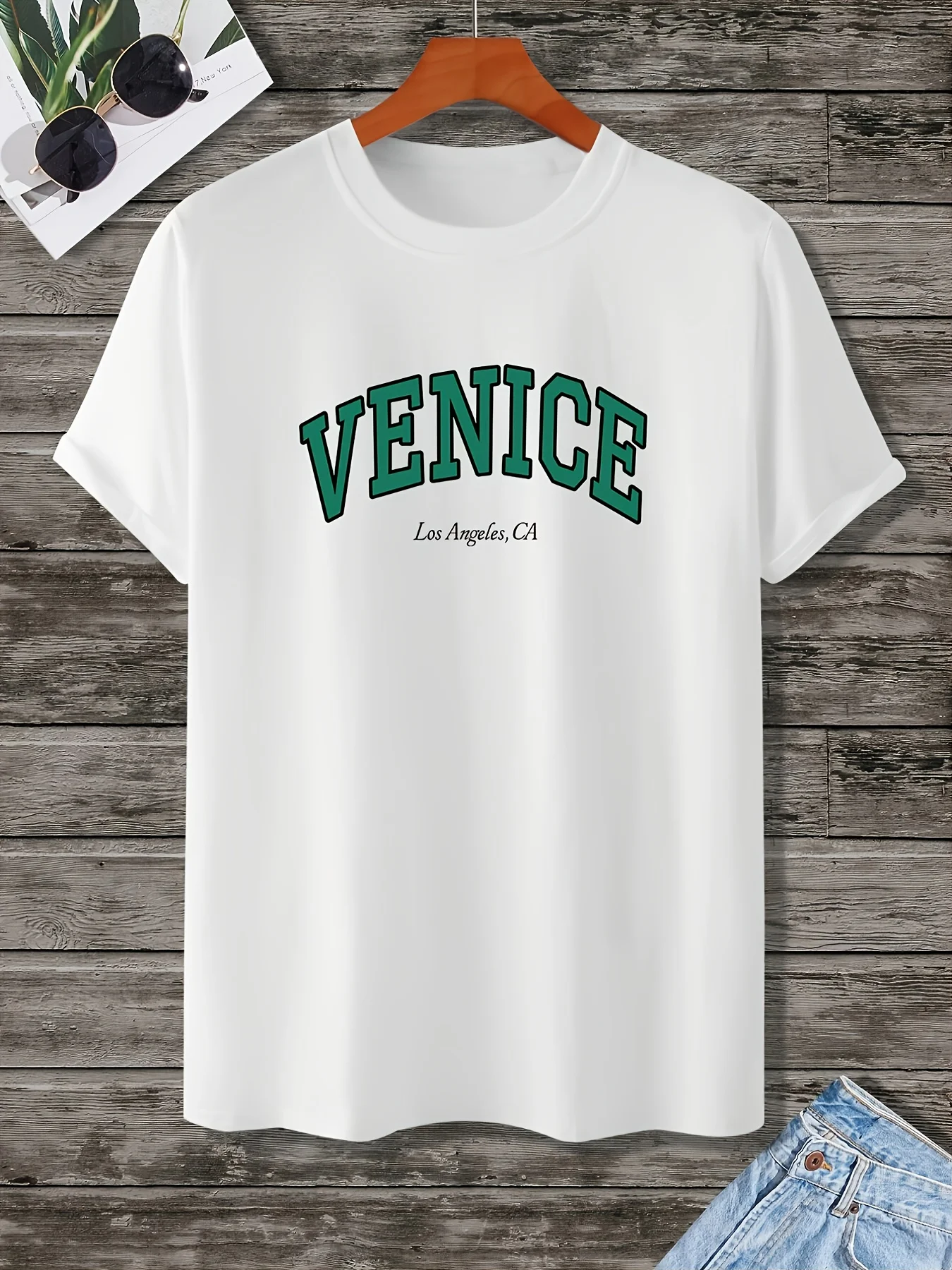 Men's 100% Cotton Short-Sleeve T-Shirt with Venice Los Angeles CA Text Graphic Comfortable and Casual Classic Design