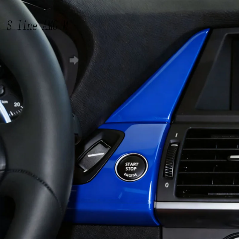 لسيارات BMW X5 X6 E70 E71 2008-2014 RHD اليد اليمنى محرك السيارة ثقب المفتاح محرك بدء التبديل زر مسند الذراع غطاء الباب ملصق الداخلي