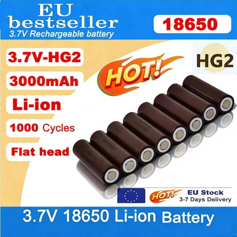 18650 HG2 3000mAh 3,7V Li-Ionen-Akku Wiederaufladbare Hochleistungszelle Lokaler Versand aus Polen für Taschenlampen Spielzeugautos