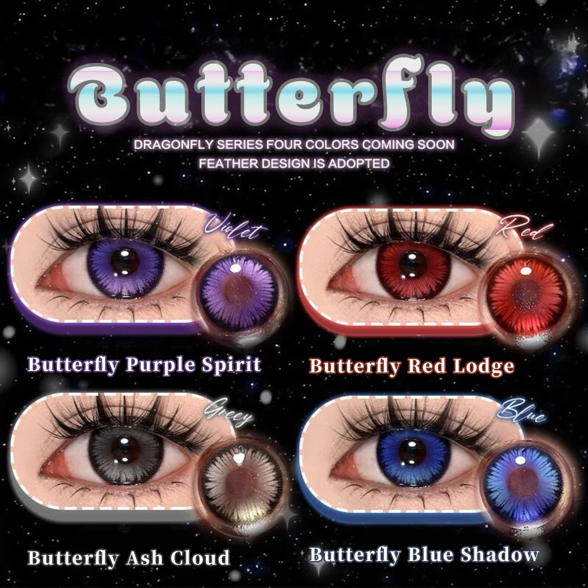 VISUASHOW Anime Cosplay Kontaktlinsen für Halbjahresgebrauch 14,50mm Schmetterlingsblau Weiche Farbige Kontaktlinsen für Augen-Schönheits-Make-up – Detail 1