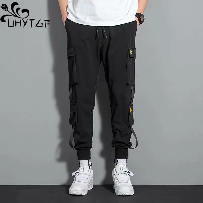 

UHYTGF Spring Autumn Pants Mans Youth Trend Tether Nine Points Bundle Foot Cargo Trousers Male Multi-Pocket Overalls For Men 357