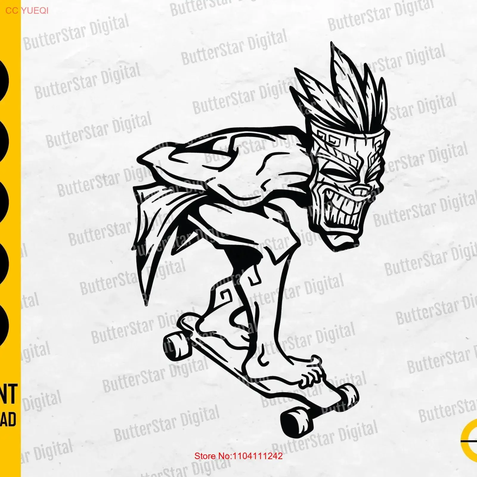 Tiki Man Longboarding SVG Longboard Skating T Shirt Decal Stencil Cricut Cut Files Cuttable Clip Art Vector Digital Dxf Stylish
