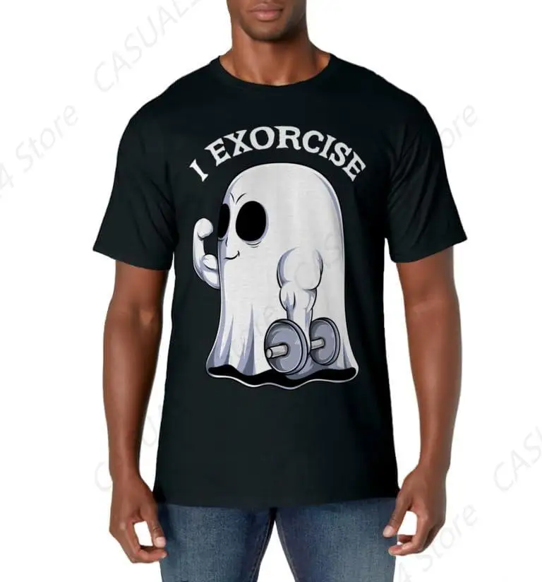 Ghost I Exorcise Funny Gym Exercise Workout Spooky Halloween T-Shirt