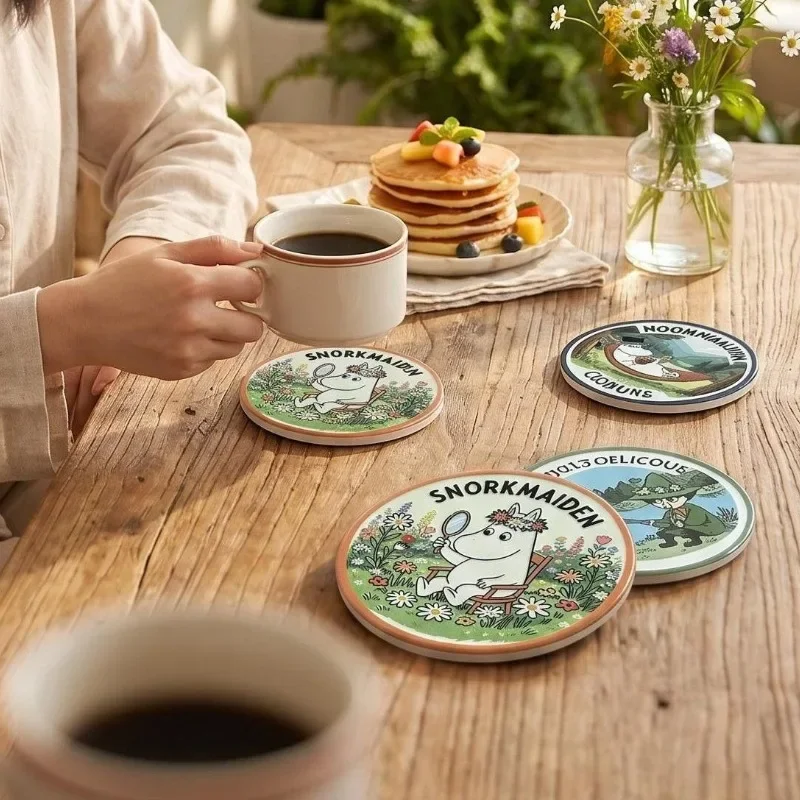 Hot Kawaii Anime Moomins Series 10.3cm Coaster Cartoon Character Creativity 3D Printed Pattern Coaster Household Goods