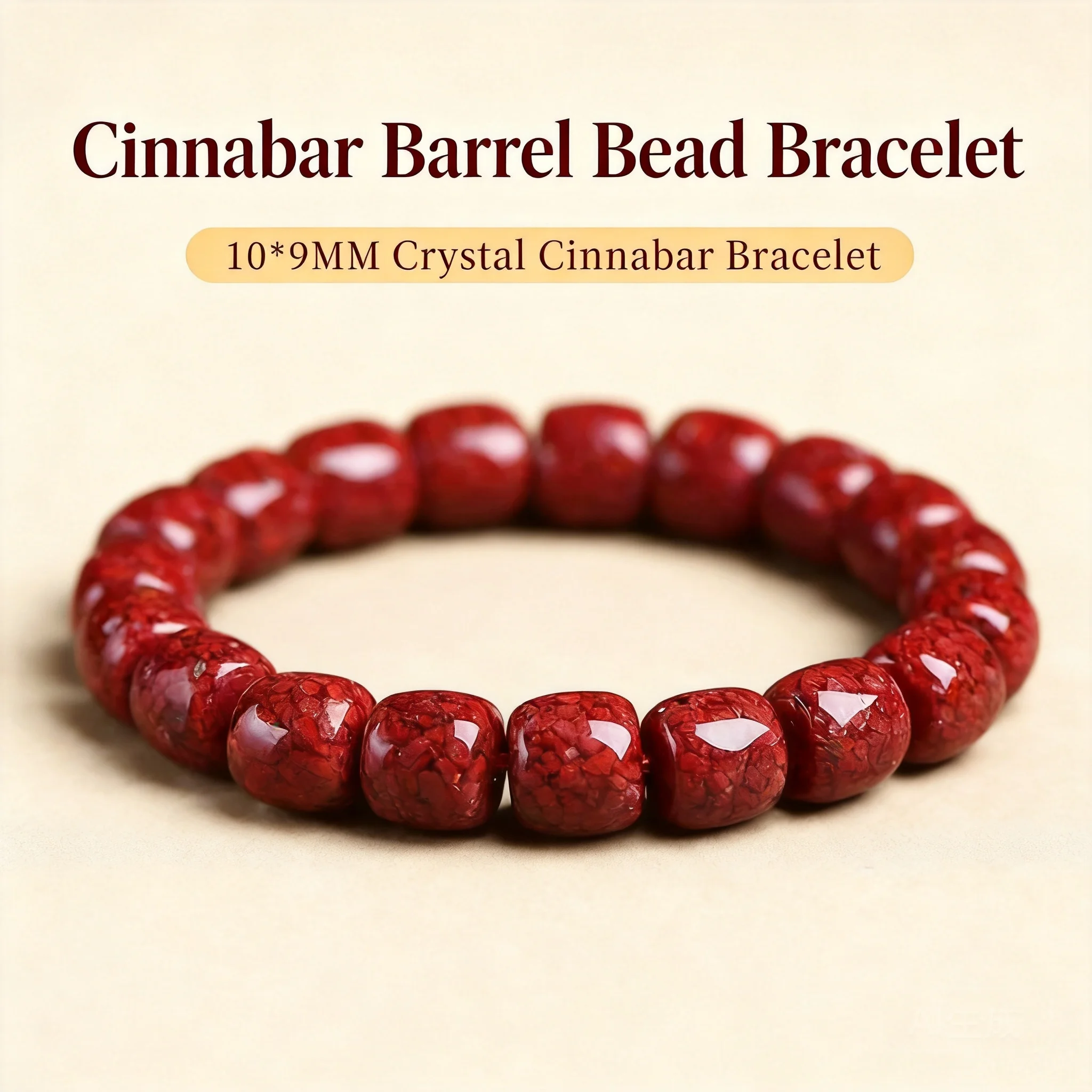 Pulsera de cuentas de cristal de cinabrio natural de alta pureza 2026, estilo chino minimalista unisex para el año del zodiaco, uso diario, 10*9 mm Barr