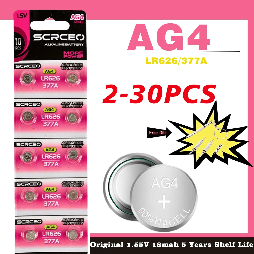 High Capacity 2-30pcs SR626SW AG4 Equivalent 377S 377 LR626 1.55V Button Cell Battery for Watch Candle Lamp Replacement