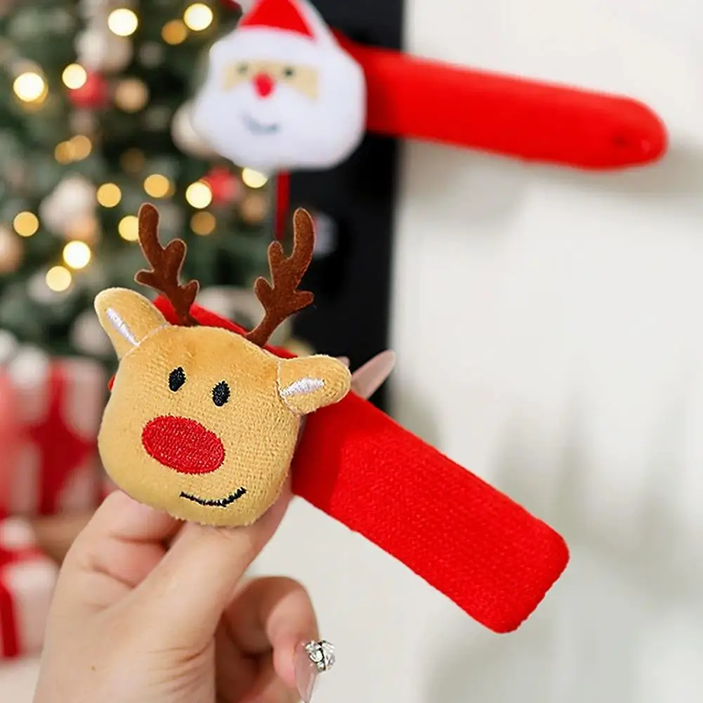4pcs Festive Santa Claus Door Handle Decoration with White Fuzzy Face & Red Hat - Soft Fabric Christmas Door Knob Cover