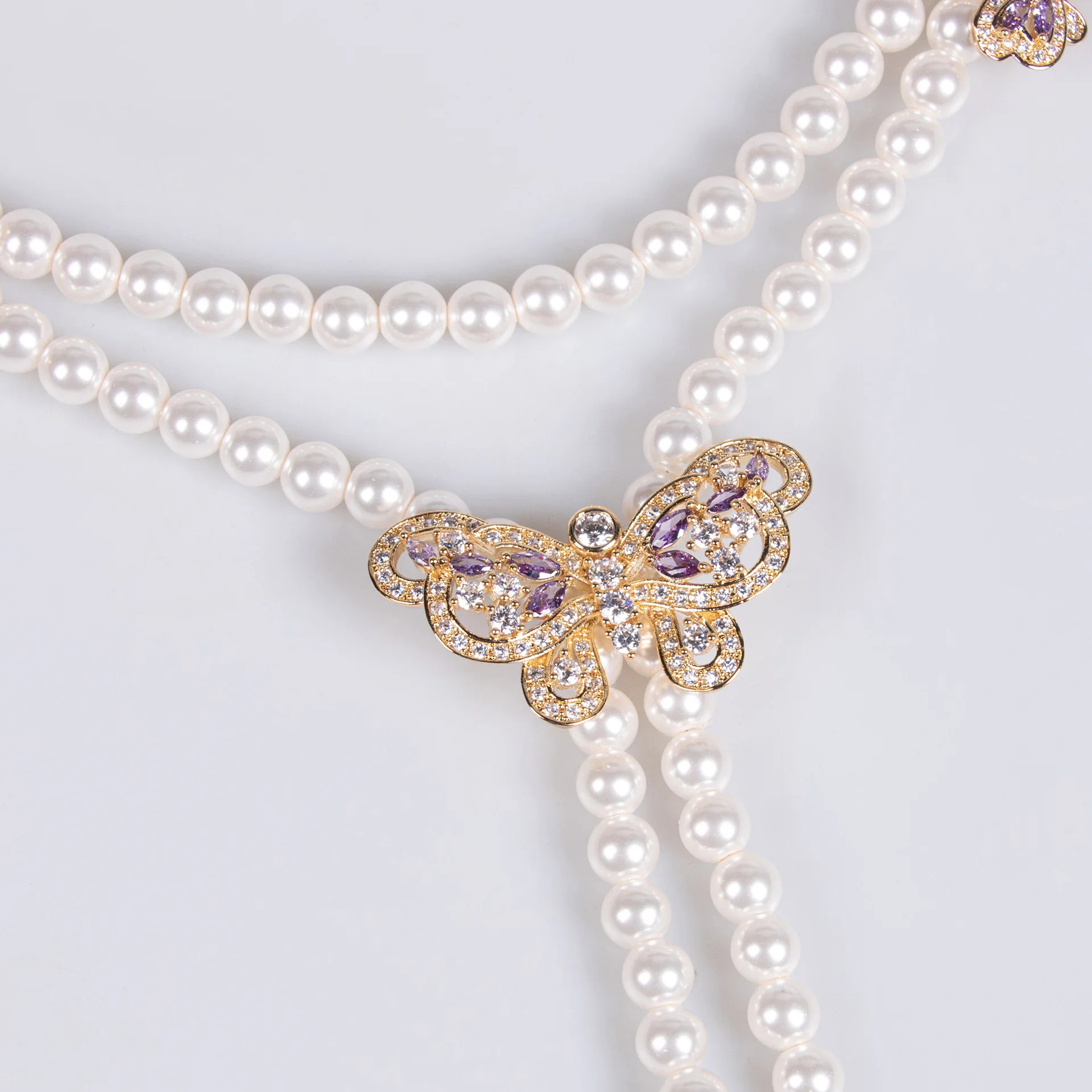Nuovo vestito accessori collana orecchini set impilare doppia perla farfalla pendente festa cena matrimonio sposa M-243