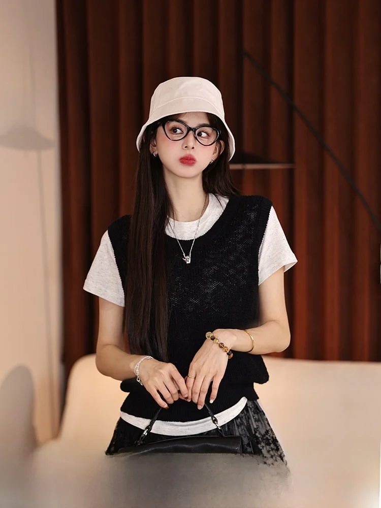 

Bla Knitted Vest Women's Sle Casual Svel Small Size Spring Autumn Layering New Top round Ne Commute Sle Polyest...