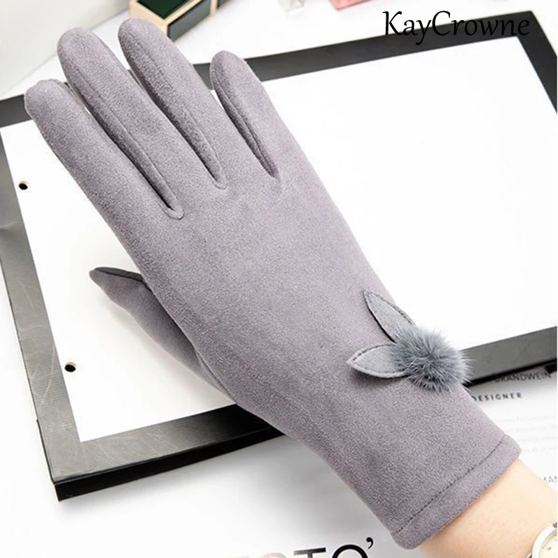 KayCrowne Slim Cute Gloves Women Winter Elegant Full Finger Keep Warm Windproof Touch Screen Suede Glove Female Wholesale G216