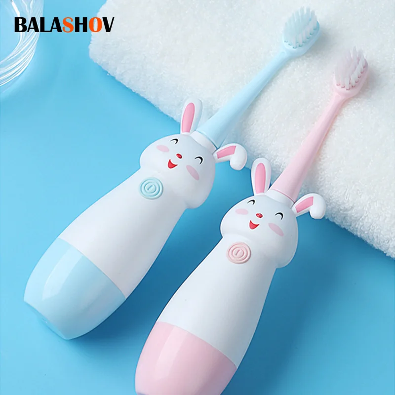 Children Electric Toothbrush Rotating Cute Bunny Cartoon Pattern Kids with Soft Replacement Heads Portable Non-Slip Toothbrush