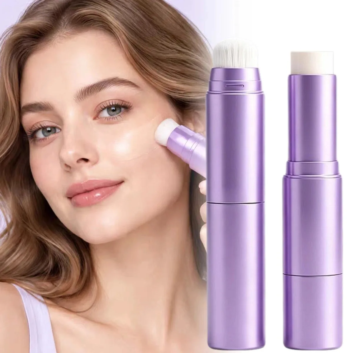 Color Changing Foundation Makeup Stick,With Makeup Brush,2 In1 Double Headed Flawless Concealer Stick,Natural Skin Tone Matching